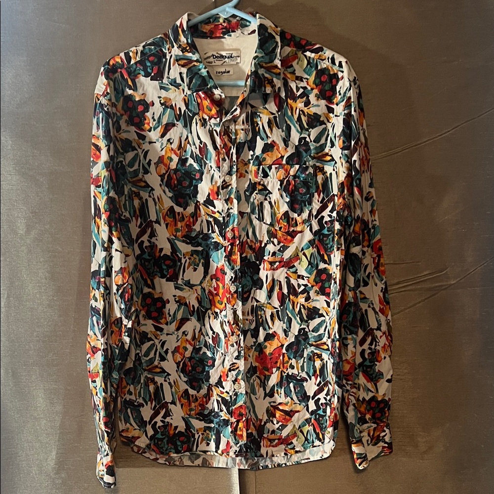 Desigual Man/ Men’s Colorful Floral Button-Down lightweight cotton Shirt